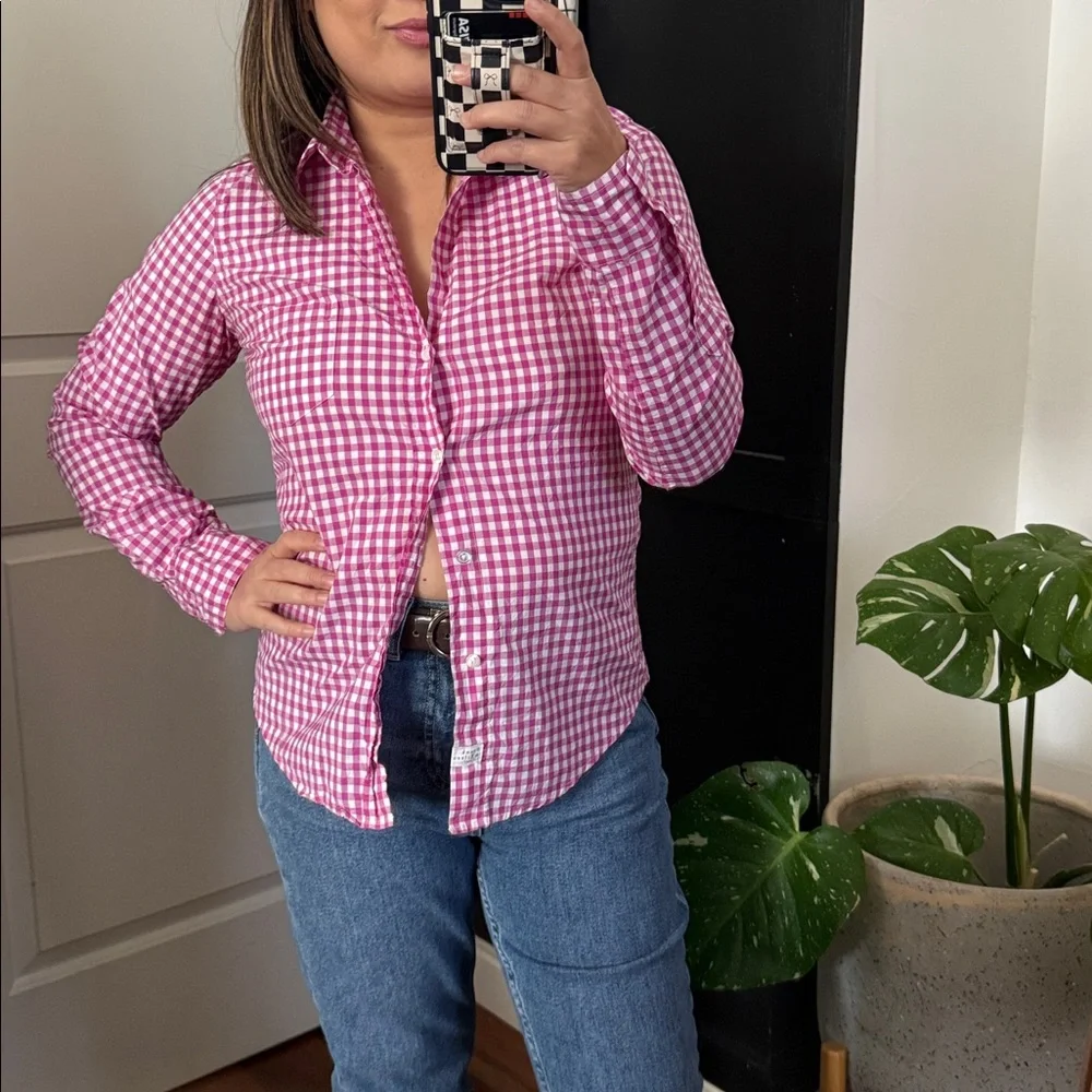 Frank & Eileen Multi Pink Gingham Signature Crinkle. Size S - Picture 8 of 9